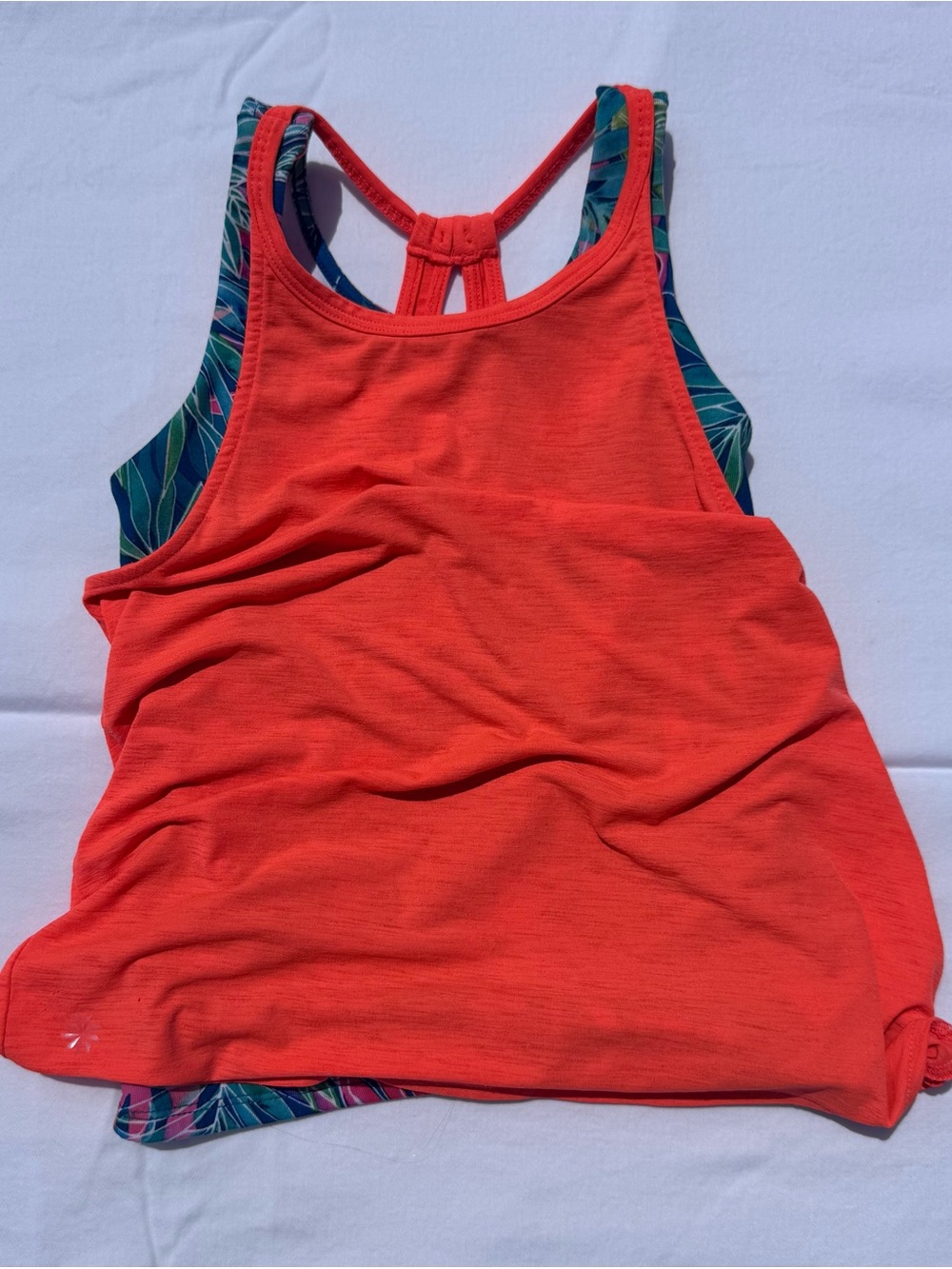 Athleta Coral Layered Tank with Tropical Printed Racerback 2 layers Girls Sz 7